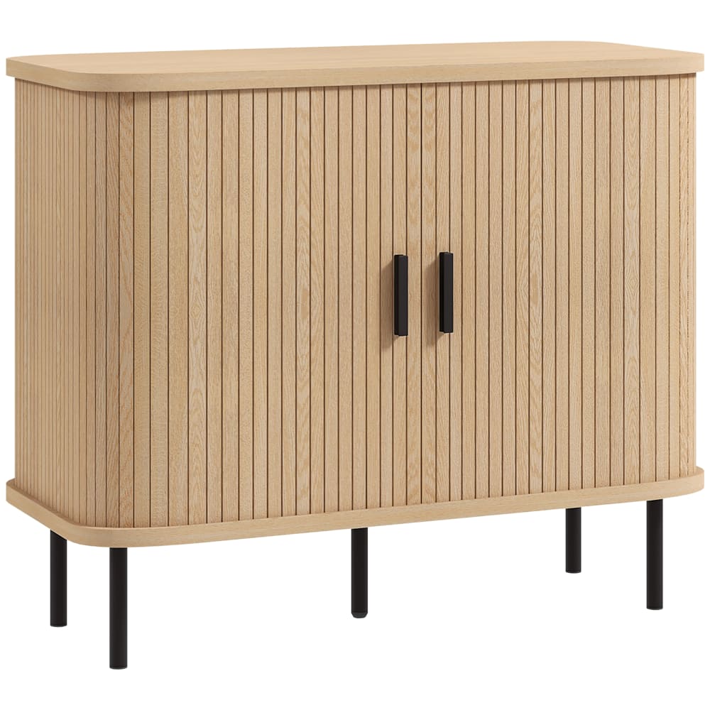 Buffet HOMCOM chêne et noir 90 cm à 2 portes coulissantes à lattes