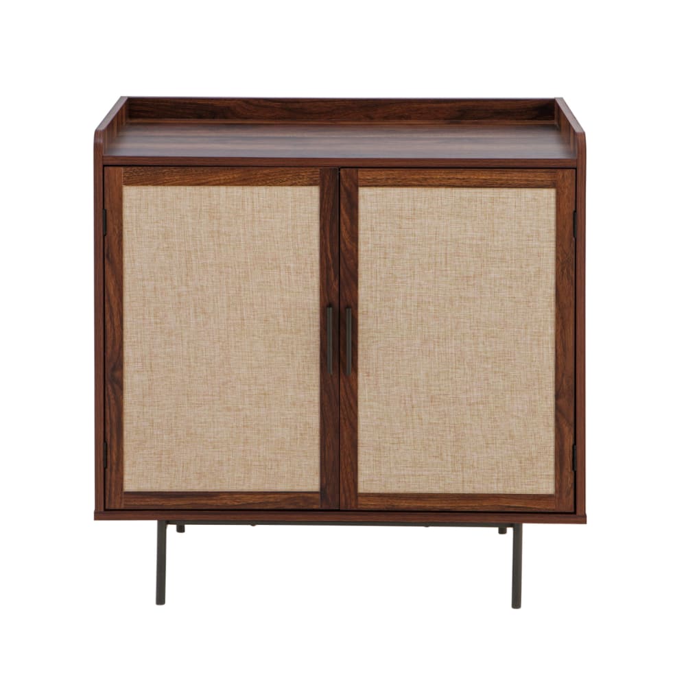 Petit buffet JETSON décor noyer 80 cm avec façades en tissu beige