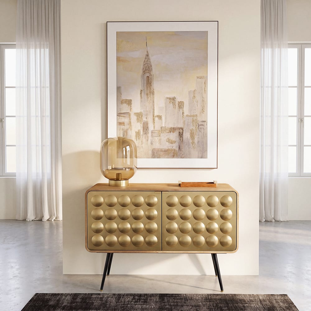 Buffet GATSBY en bois de manguier et acier doré 117 cm