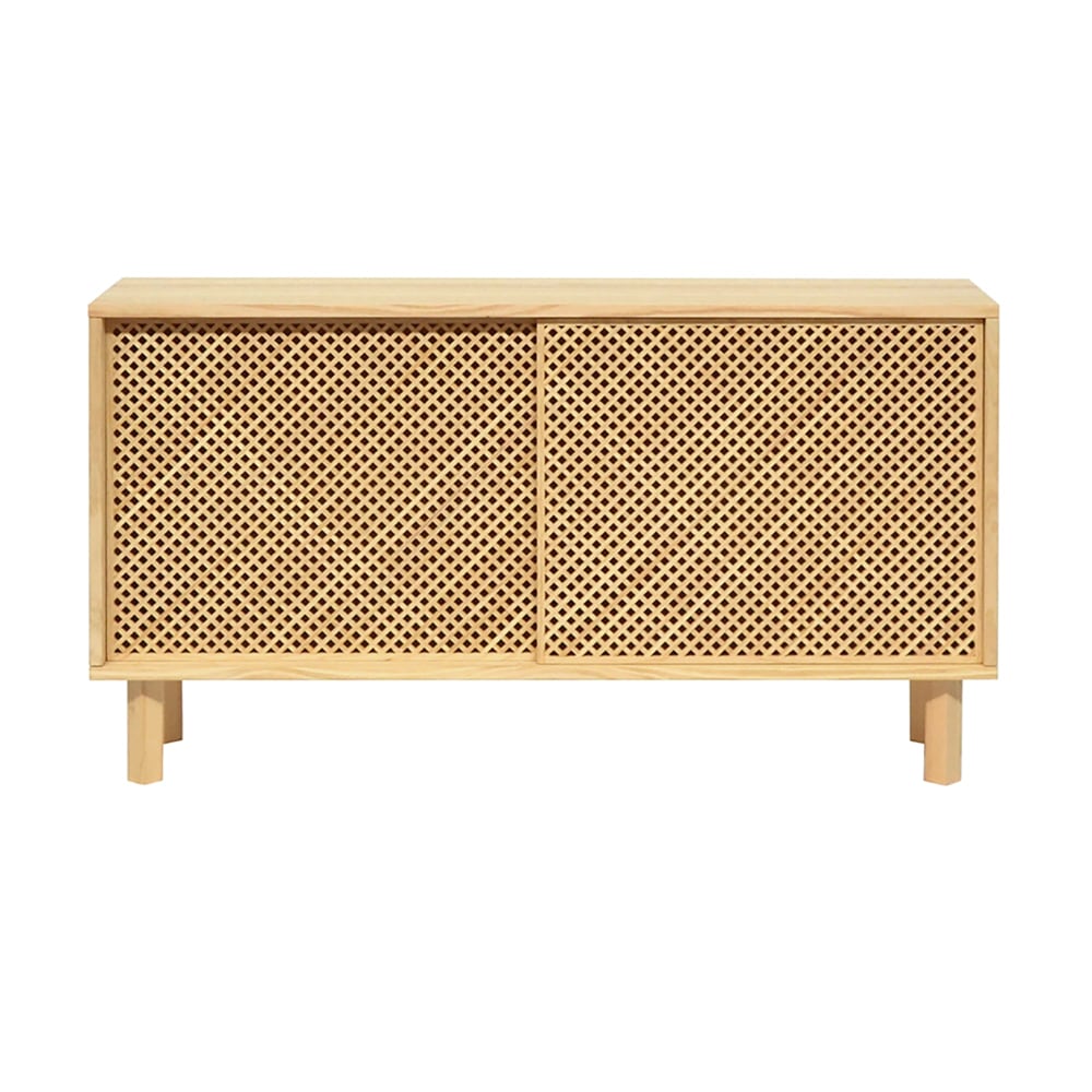Petit buffet GRANADELLA en pin massif naturel 120 cm à portes treillis