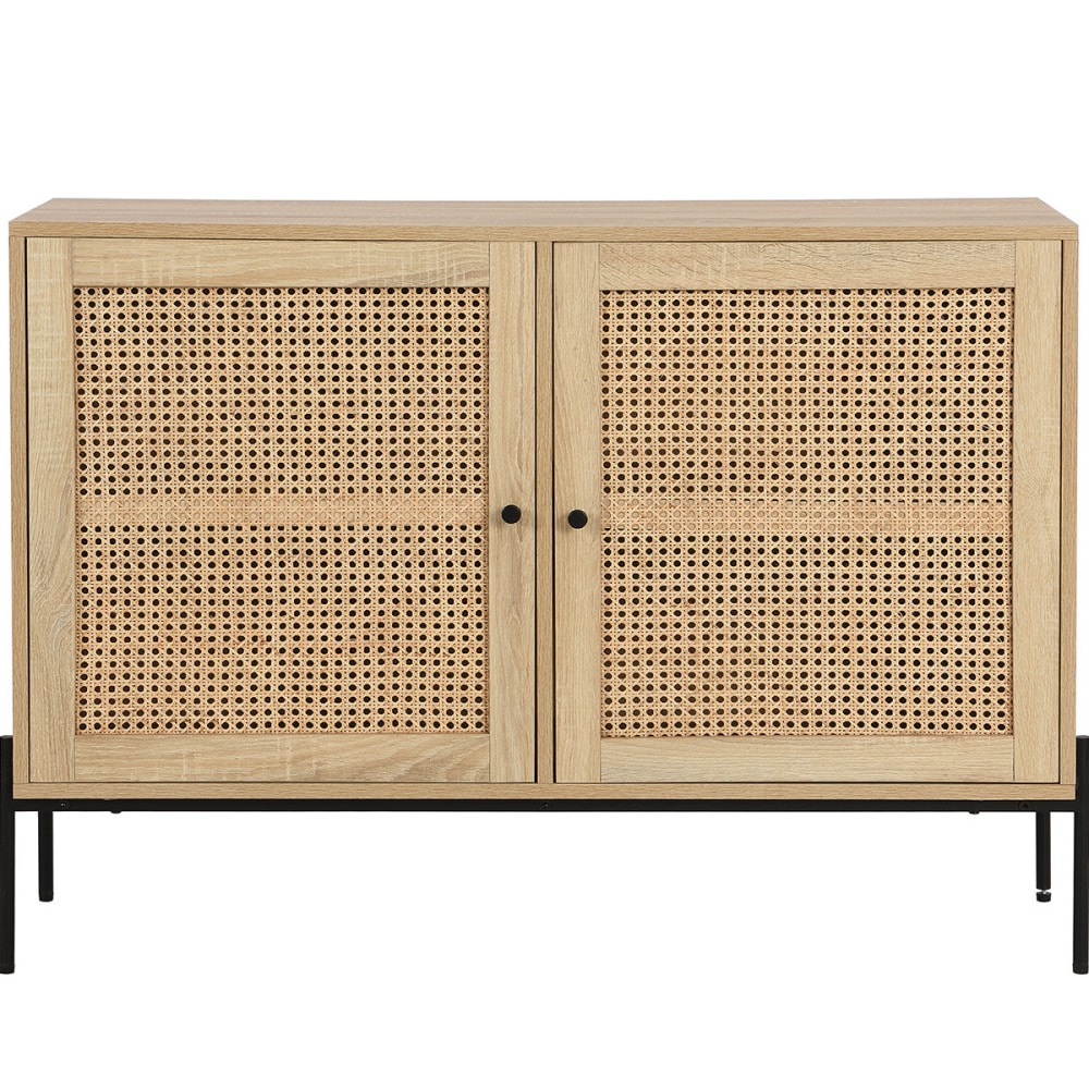 Buffet bas IRIS en cannage naturel et effet chêne 110 cm