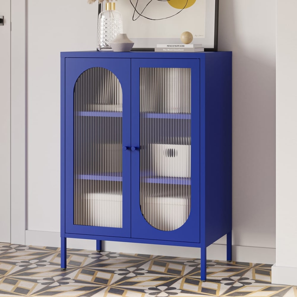Détail de la finition bleu électrique du buffet YSIA