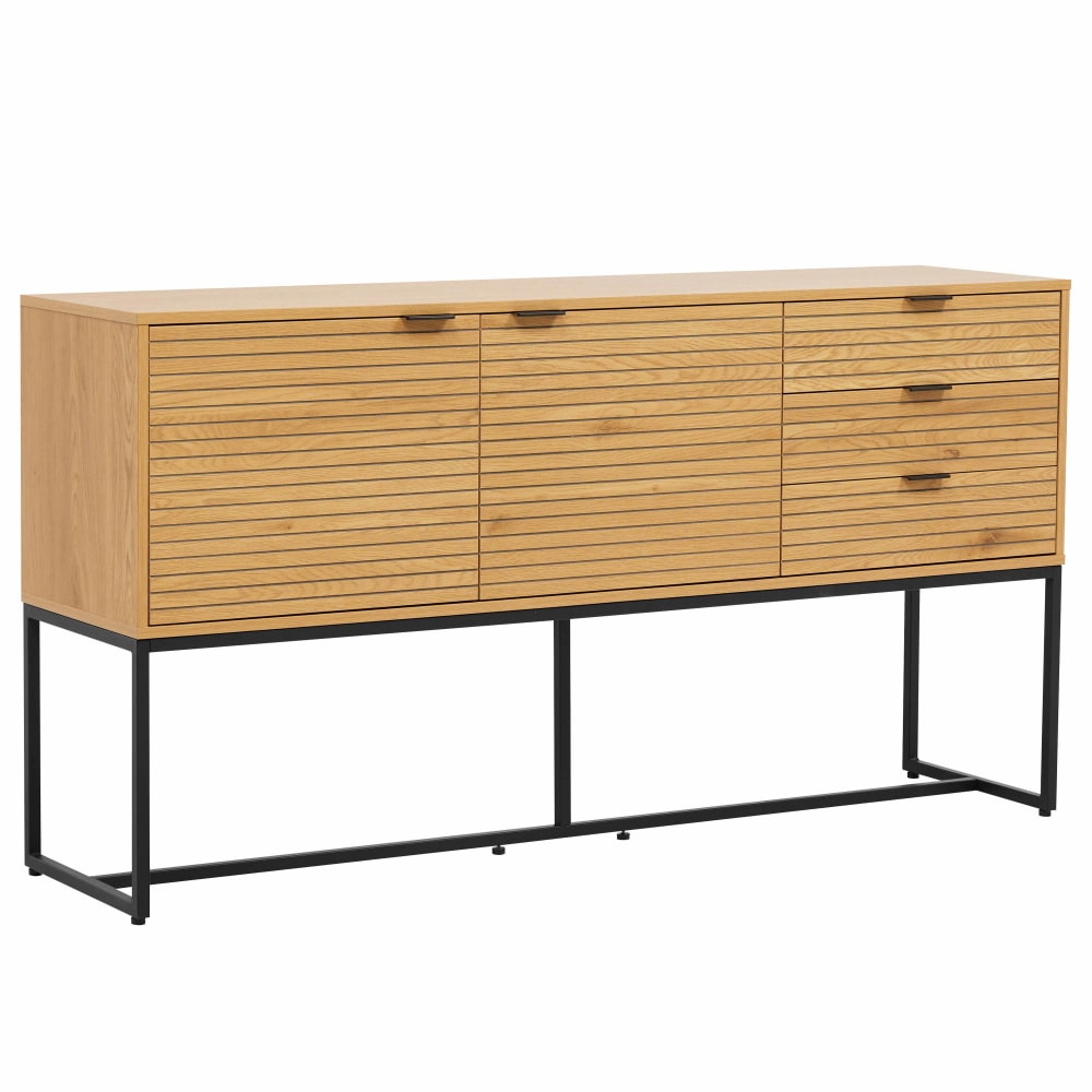 Buffet enfilade 2 portes et 3 tiroirs effet bois et noir 160 cm - JUDITH
