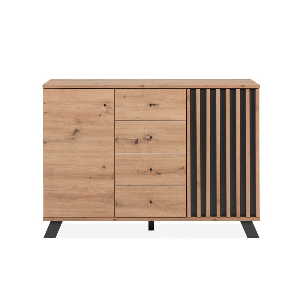 Buffet bahut LUBLIN effet chêne artisan 118 cm avec 2 portes et 4 tiroirs