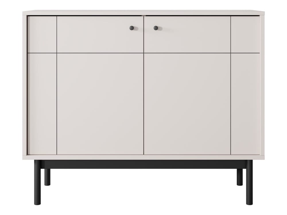 Buffet japandi SELSEY greige 104 cm avec 2 portes et pieds noirs