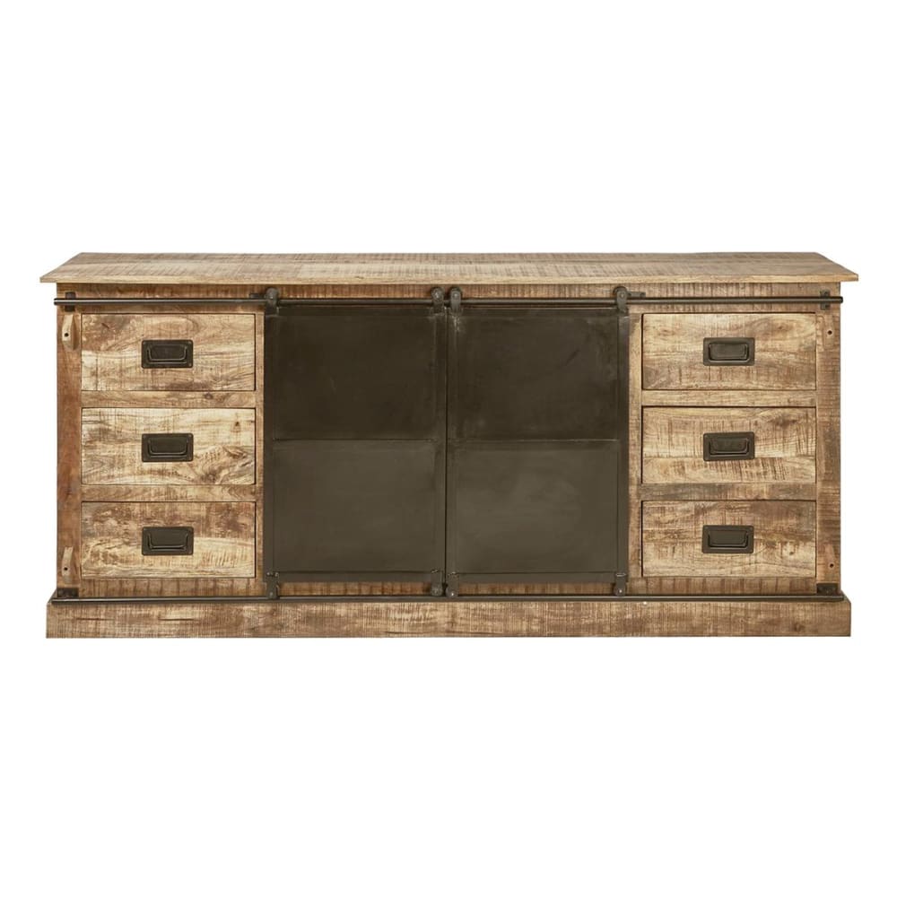 Buffet enfilade SUMATRA en manguier massif et métal noir 200 cm