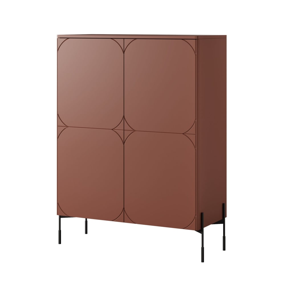 Buffet haut THAT'S CASA bordeaux 4 portes avec pieds en métal noir 124 cm