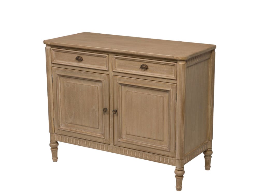 Buffet PRESTIGE bois clair 2 portes et 2 tiroirs avec métal bronze