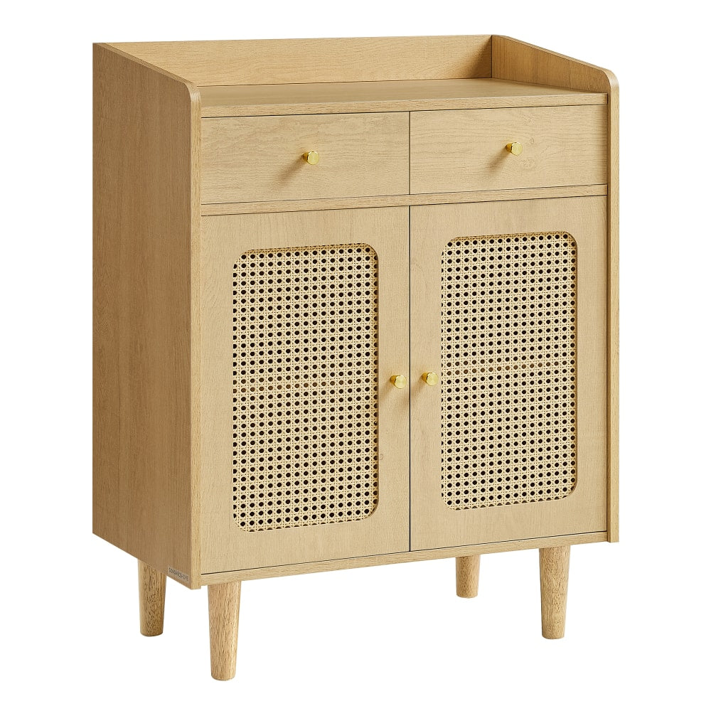 Petit buffet bohème SONGMICS HOME beige chêne 70 cm avec 2 portes et 2 tiroirs