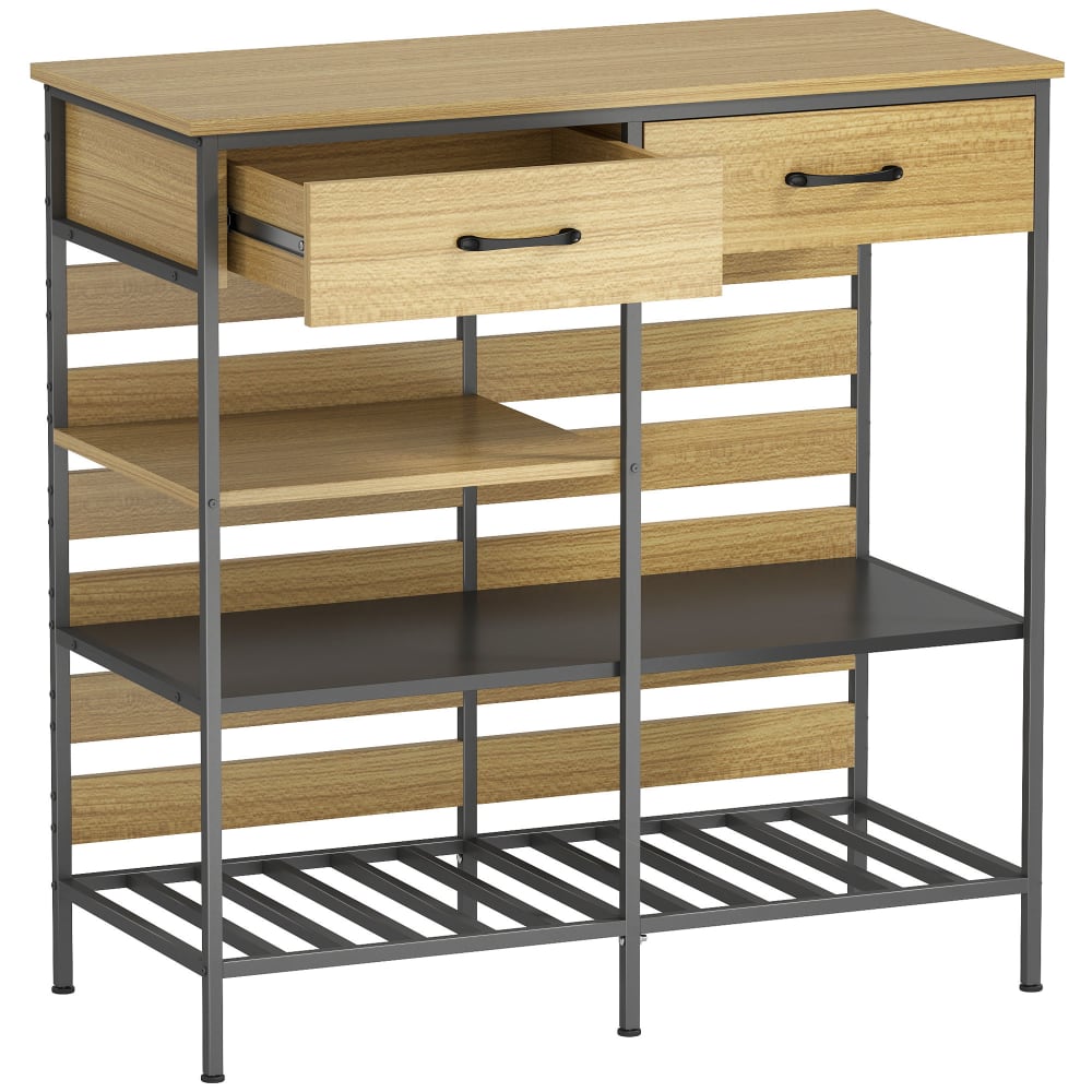 Buffet industriel HOMCOM bois et acier noir 90 cm à 2 tiroirs