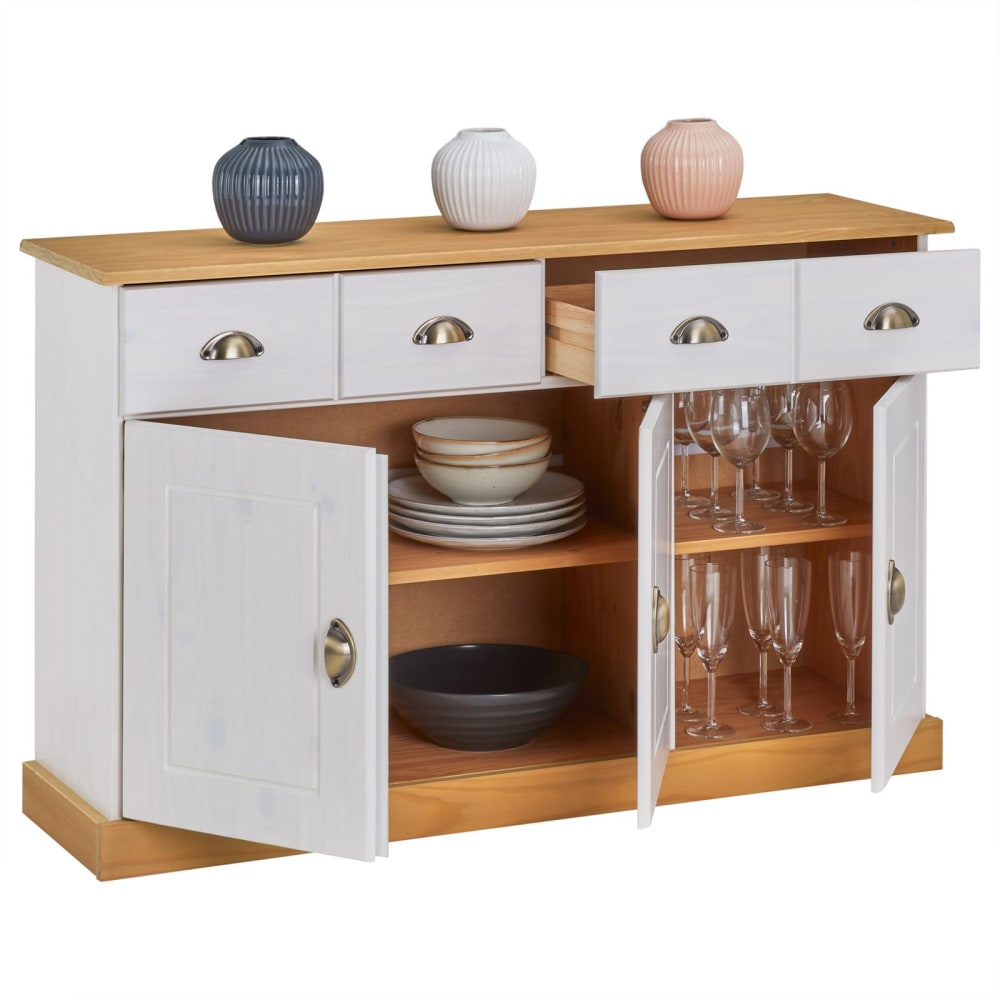 Buffet PARIS portes ouvertes sur ses tablettes