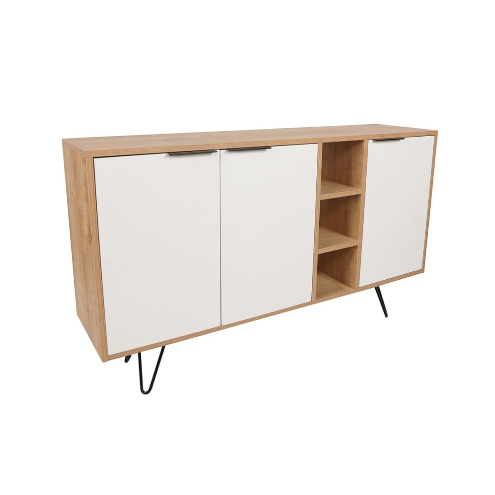 Buffet CLARA portes ouvertes sur ses rangements fermés