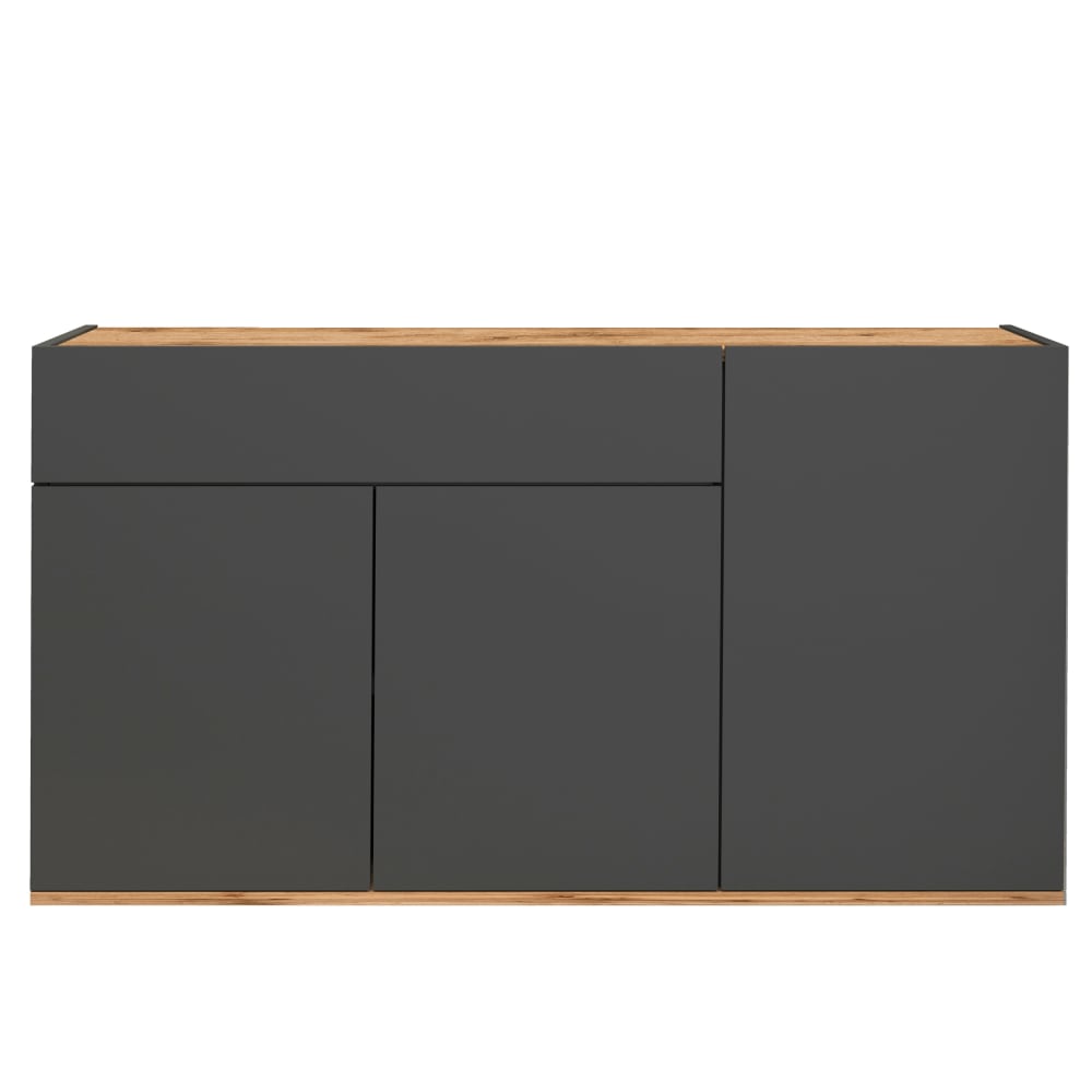 Buffet GARDA anthracite mat et chêne 120 cm avec 3 portes et 1 tiroir