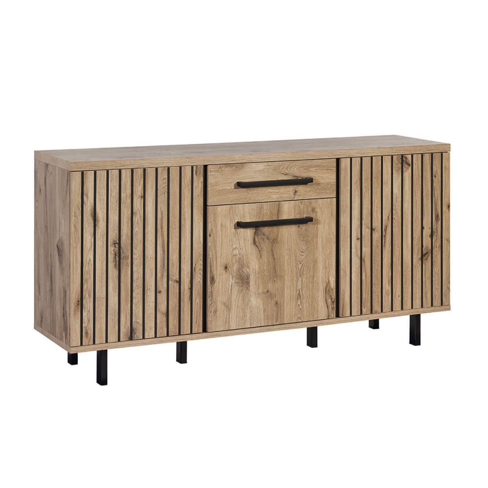 Grand buffet ROMY effet bois Canyon Oak à tasseaux 180 cm avec 3 portes