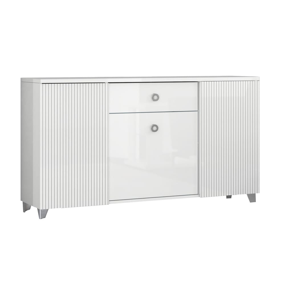 Buffet MARIKA laqué blanc brillant 150 cm avec 3 portes et 1 tiroir