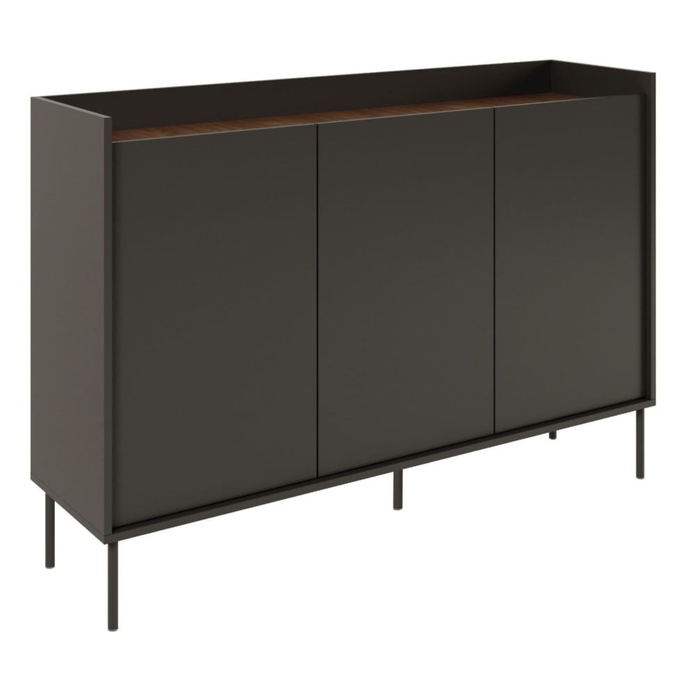 Buffet enfilade TOVI noir et aspect noyer 140 cm à 3 portes