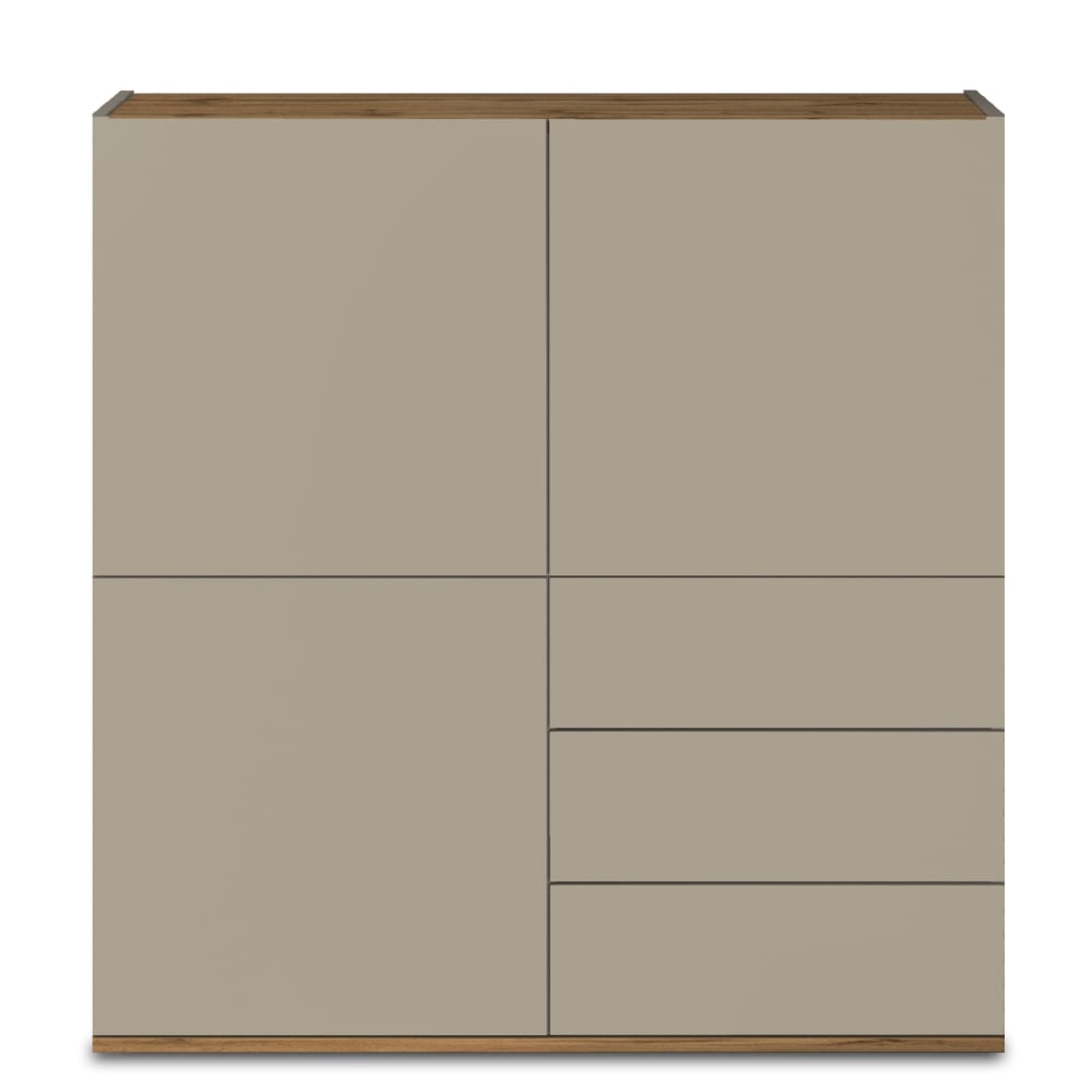 Vaisselier GARDA taupe et chêne 102 cm à 3 portes et 3 tiroirs