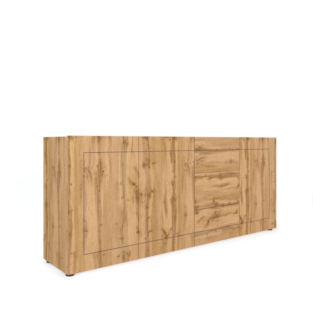 Grand buffet ELIOS effet chêne naturel 200 cm avec 3 portes et 3 tiroirs