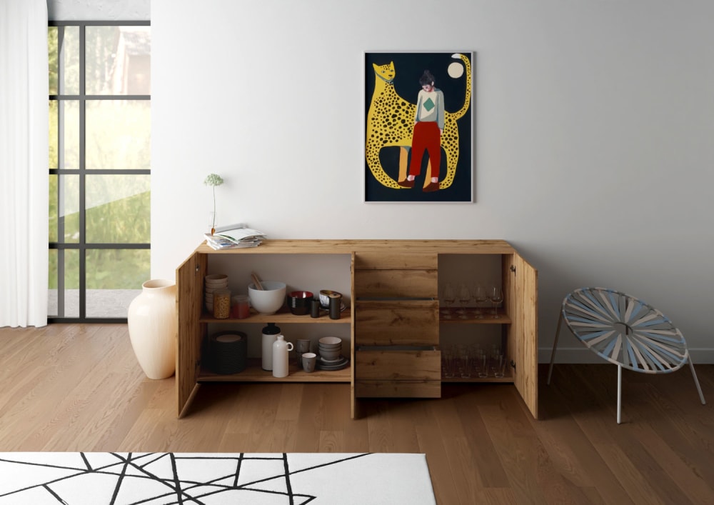 Buffet ELIOS tiroirs et portes ouverts
