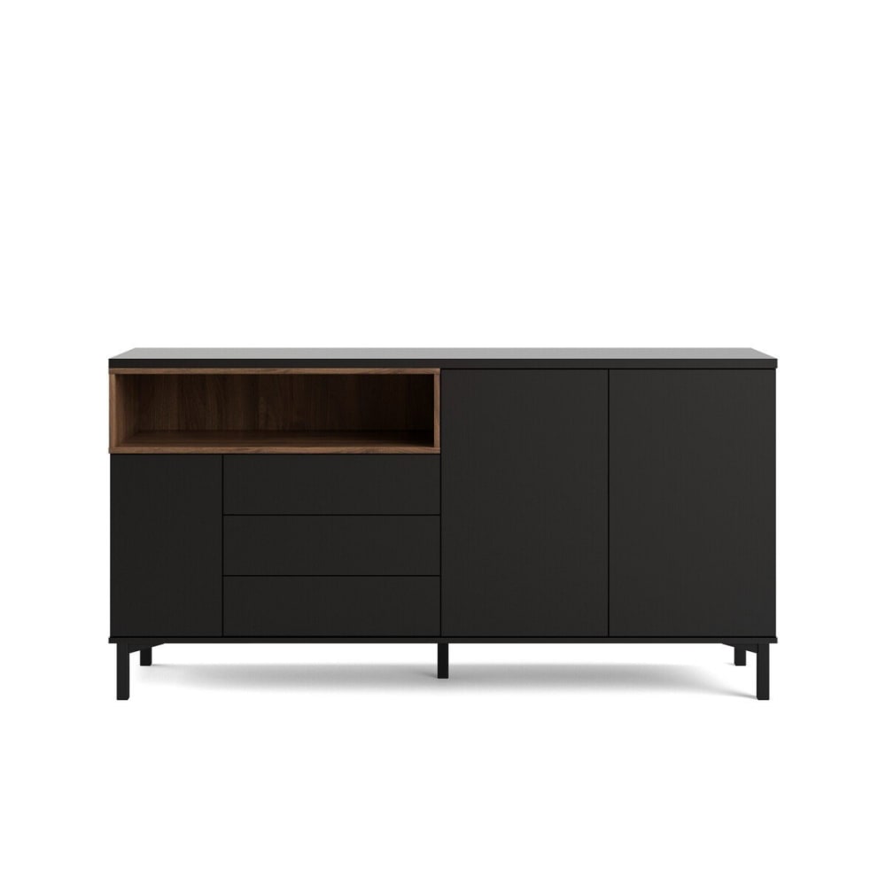 Grand buffet APRIL décor noyer et noir 3 portes 3 tiroirs 175 cm