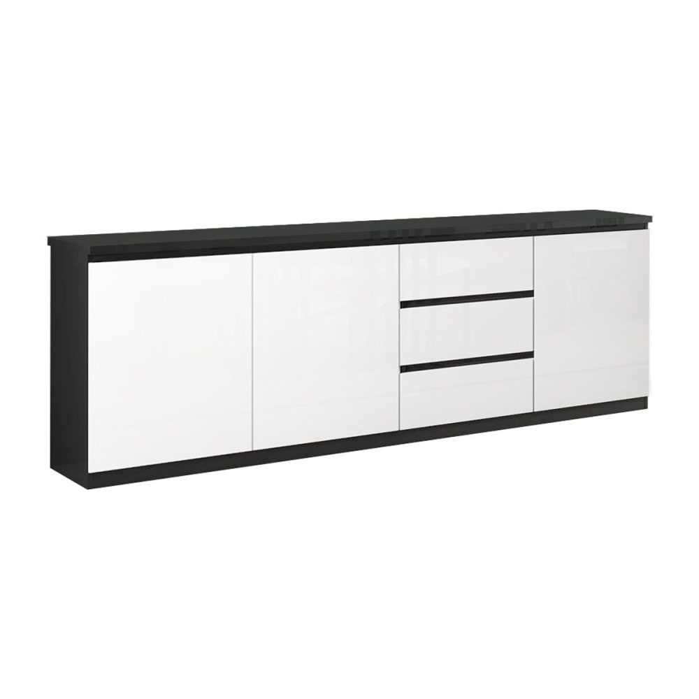 Buffet enfilade DEYTON laqué noir et blanc brillant 220 cm