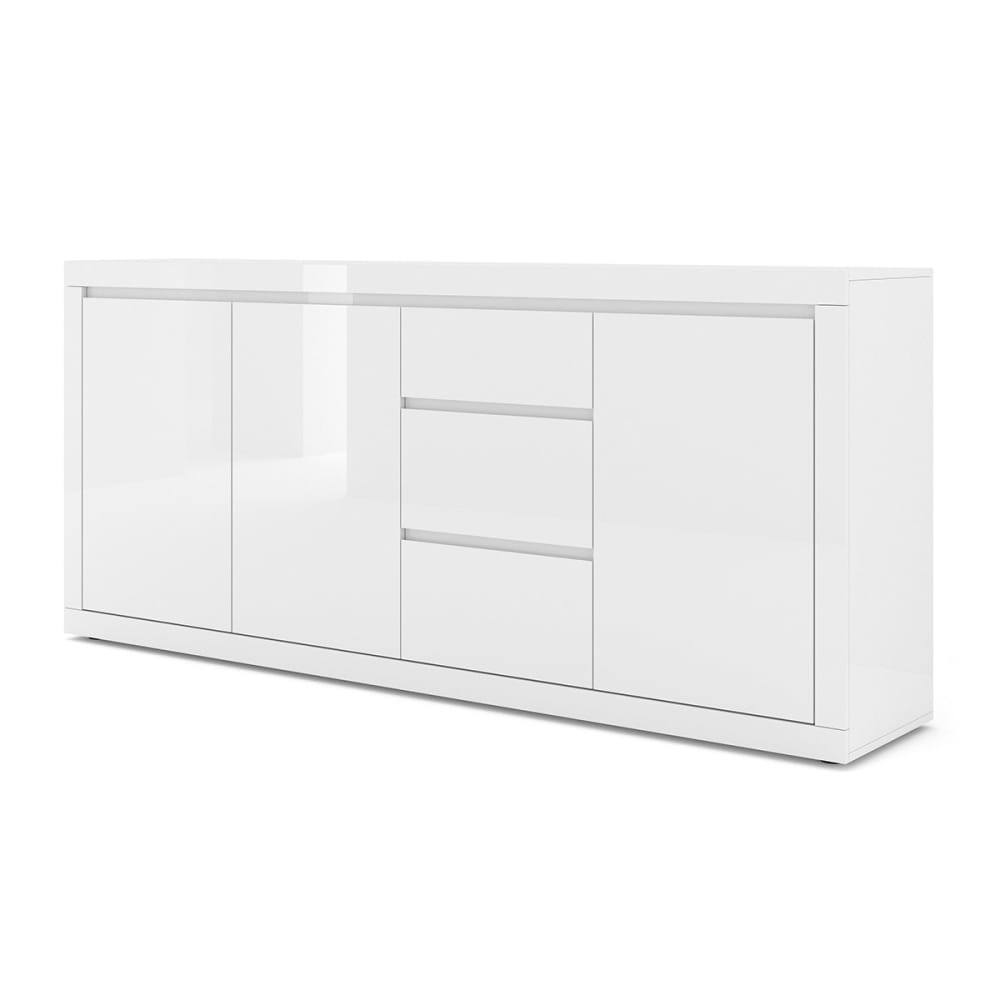 Grand buffet enfilade OLIA blanc brillant 195 cm à 3 portes et 3 tiroirs