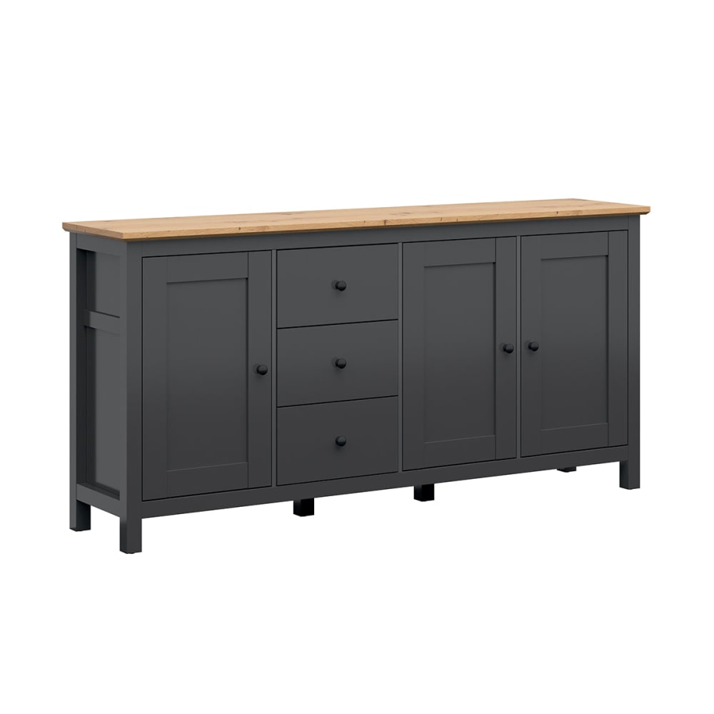 Grand buffet DUCK gris anthracite et bois 199 cm avec 3 portes et 3 tiroirs
