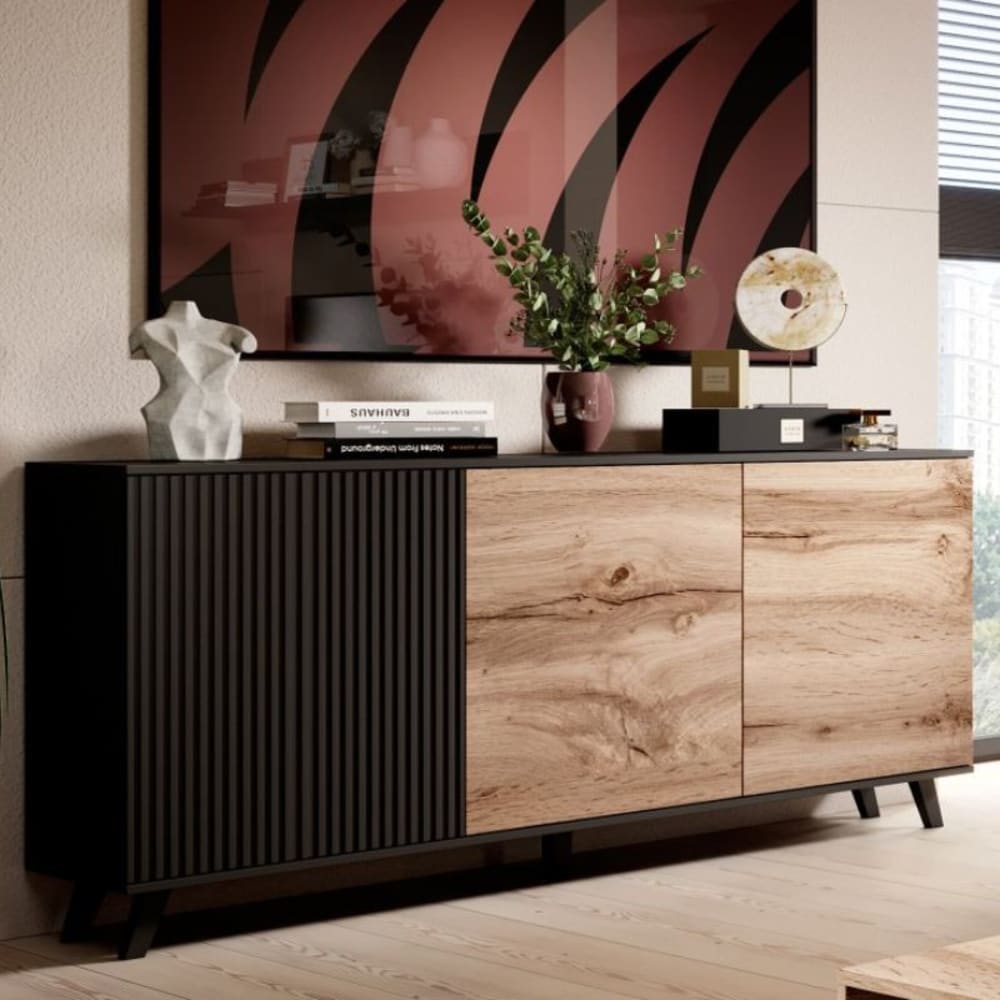 Détail du décor chêne wotan du buffet PUMP