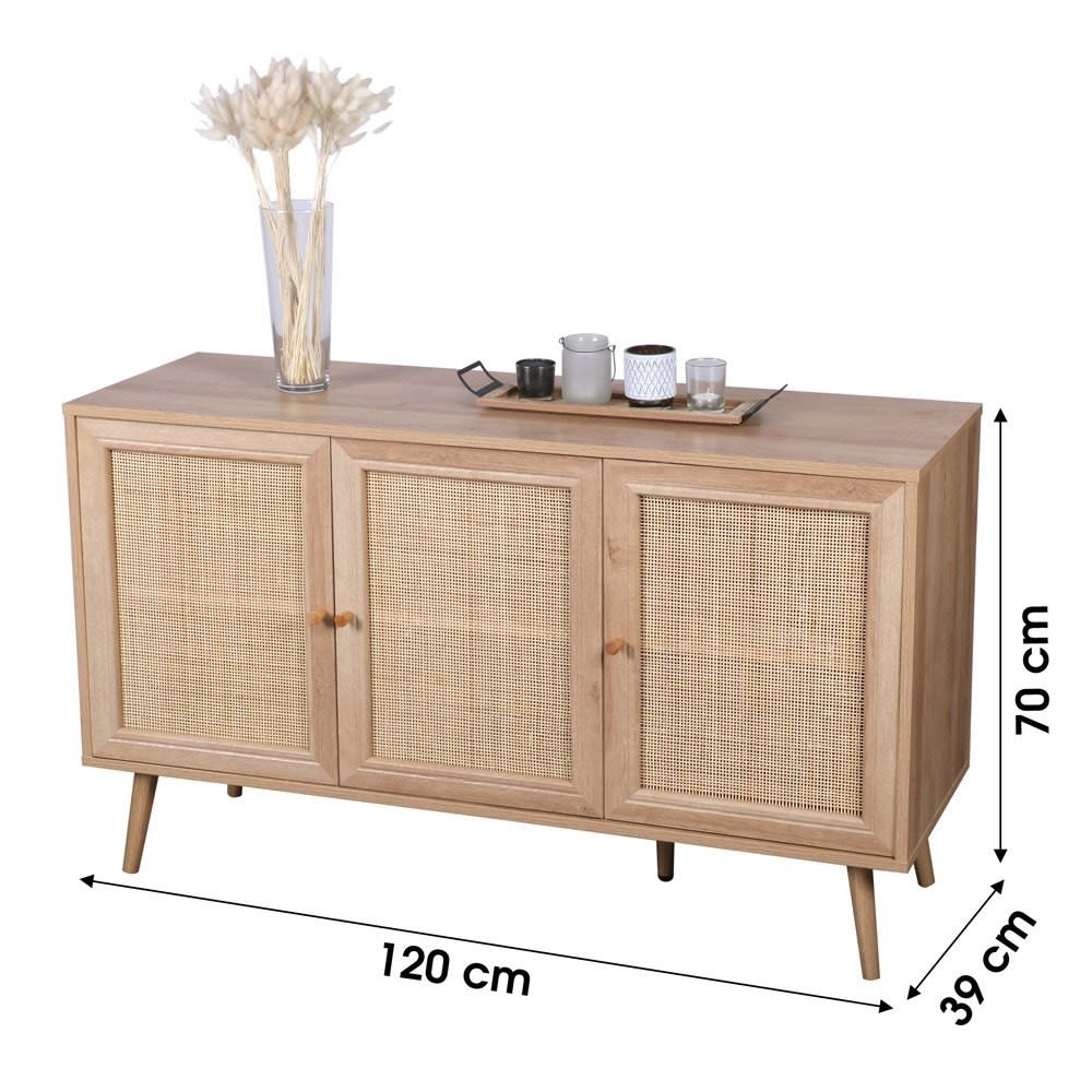 Détail du cannage tressé du buffet GOBI