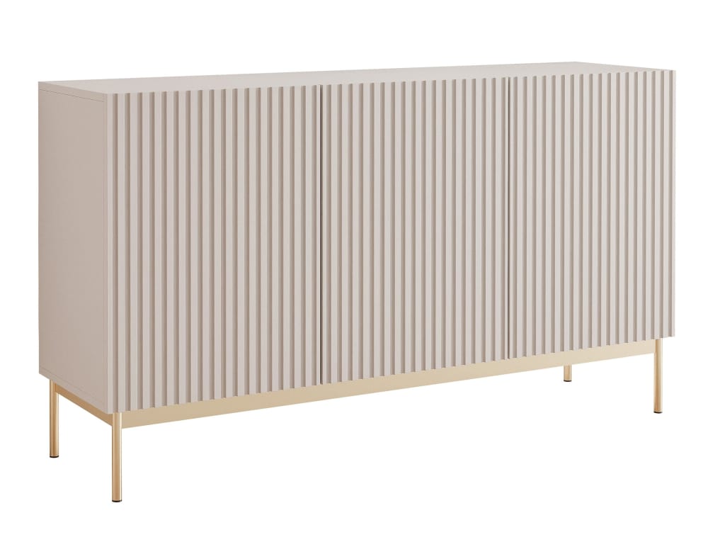 Buffet LINEARIS gris cachemire 138 cm avec 3 portes rainurées et LED