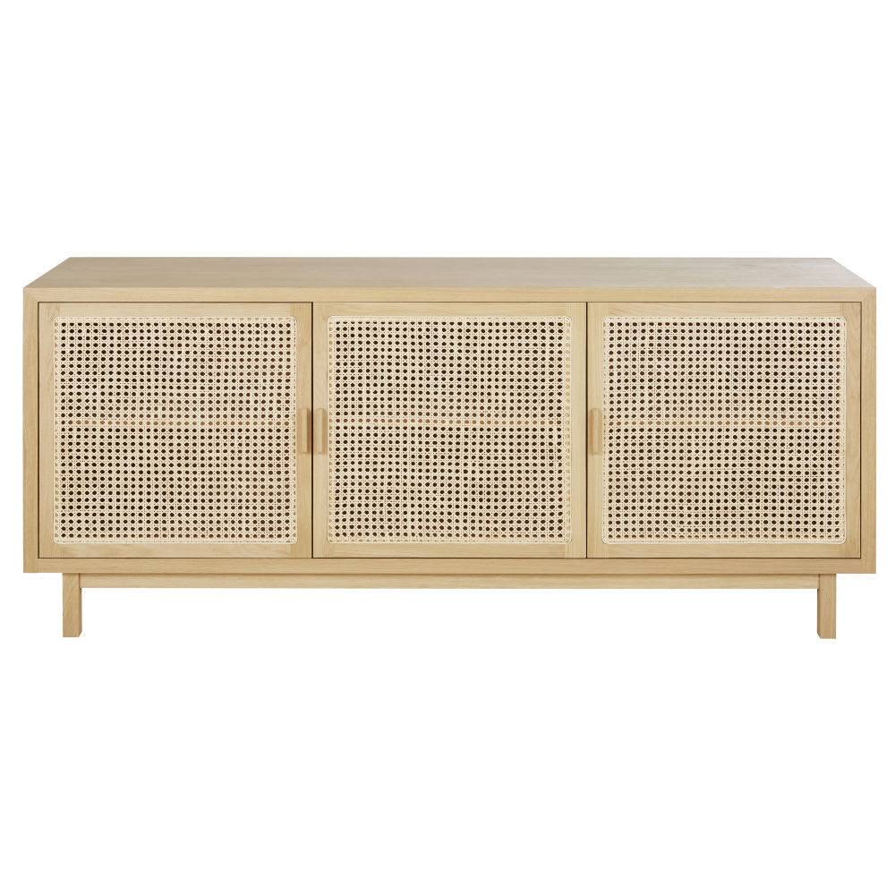 Grand buffet CANOPY 3 portes en cannage de rotin clair 180 cm