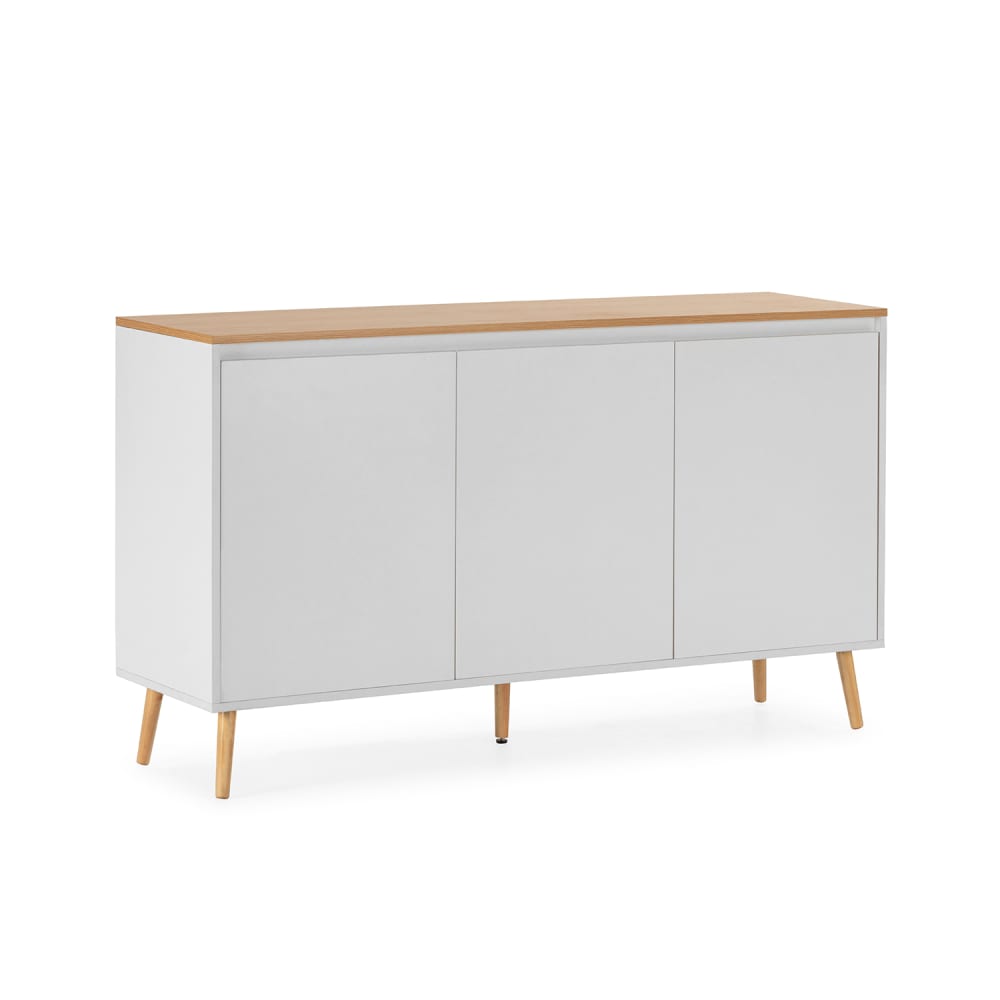 Buffet enfilade DESI blanc 140 cm avec 3 portes sur pieds hauts