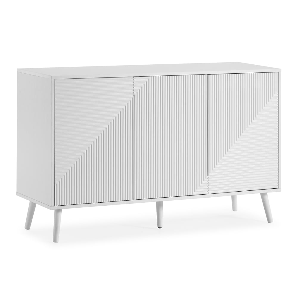 Buffet scandinave TELMO blanc 120 cm à 3 portes et pieds coniques