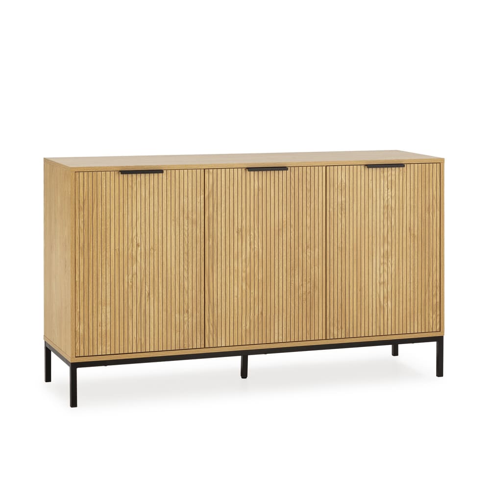 Buffet MONICA effet bois 140 cm à rayures horizontales et 3 portes