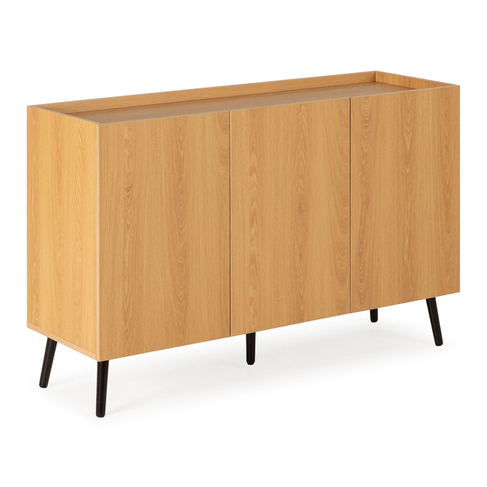 Buffet de rangement 3 portes effet chêne piètement noir 120 cm - SIREN