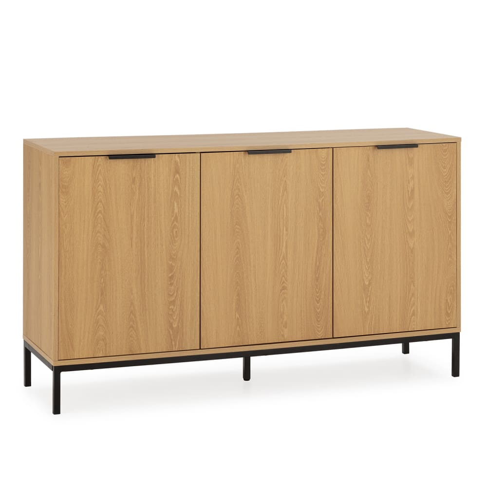 Buffet AURI décor chêne 140 cm avec 3 portes et cinq pieds
