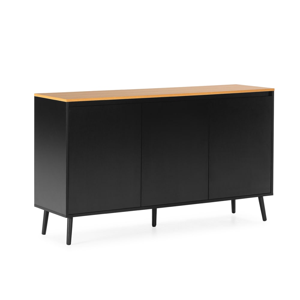 Buffet enfilade DESI noir 140 cm avec 3 portes et cinq pieds