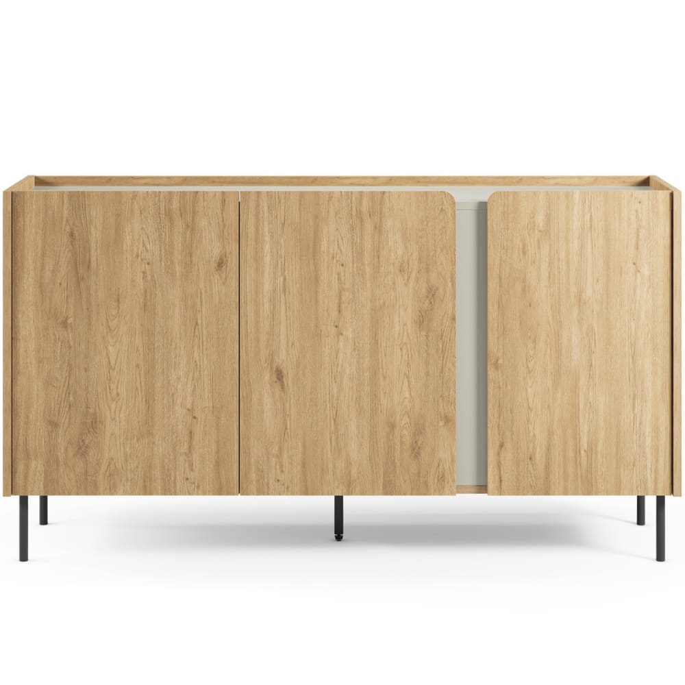 Buffet INGO 3 portes décor chêne clair et vert 150 cm