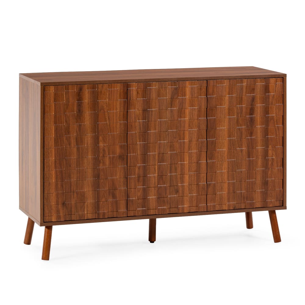 Buffet CANADA effet noyer 120 cm avec 3 portes à motif mosaïque