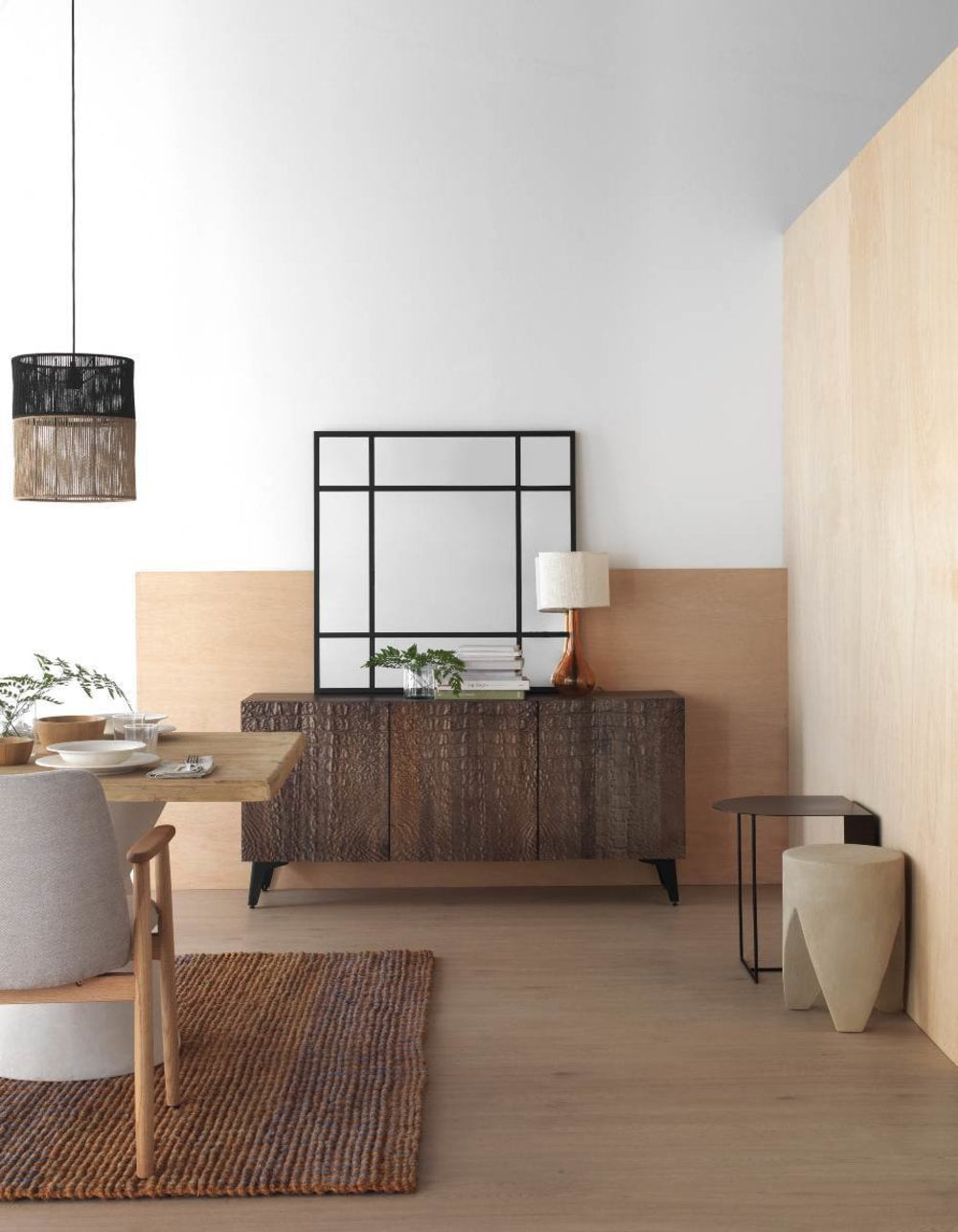 Détail de la texture cuir du buffet GEESE HOME