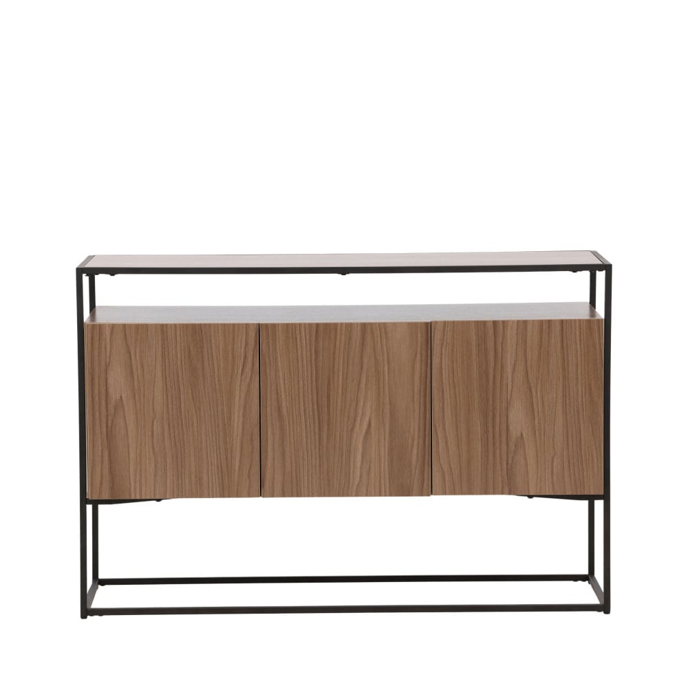 Buffet bahut KINGSPORT 3 portes en bois foncé et métal noir 120 cm