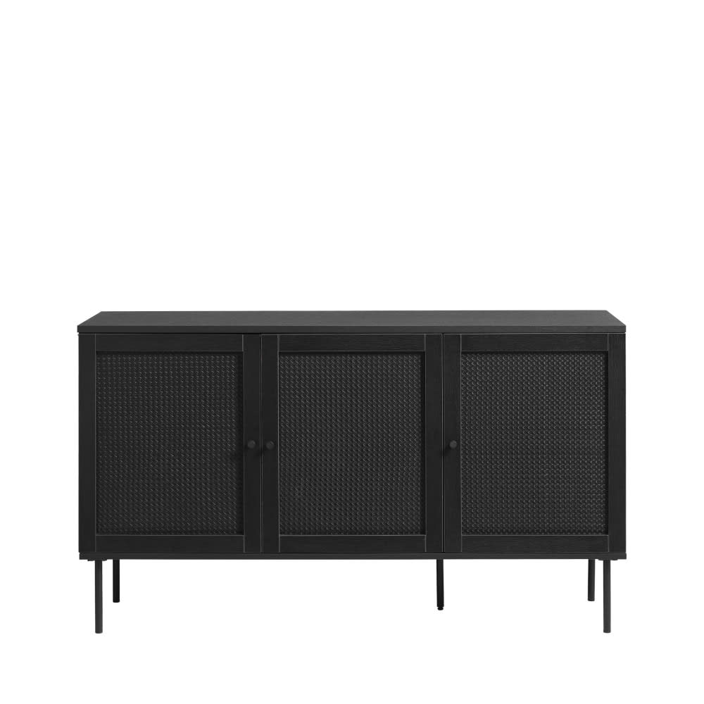 Buffet enfilade RINTO 3 portes effet bois et métal noir 140 cm