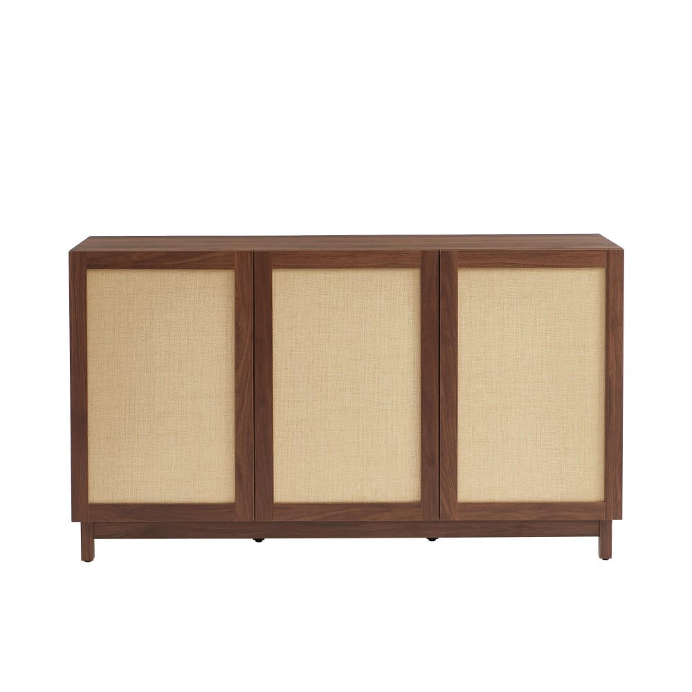 Buffet HARIA en cannage et bois foncé 140 cm à 3 portes