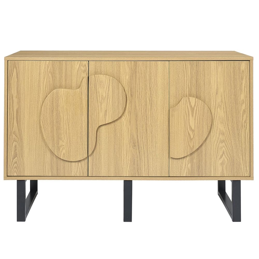 Buffet CALYPSO marron 120 cm à 3 portes sculptées et pieds métal noir