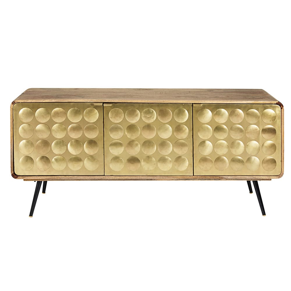 Détail des portes en acier doré du buffet GATSBY