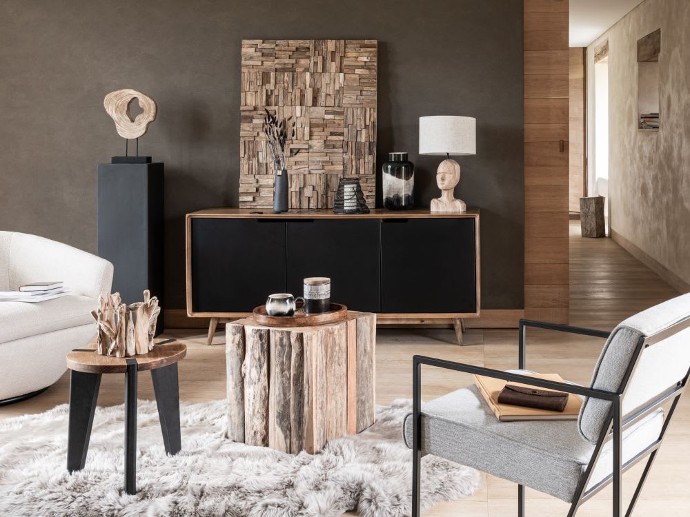Buffet LENOX portes ouvertes sur son étagère intérieure