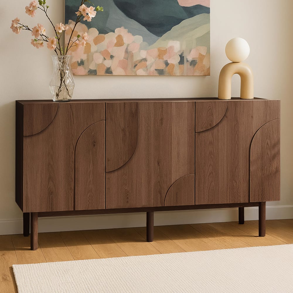 Détail du piètement en chêne du buffet THEA