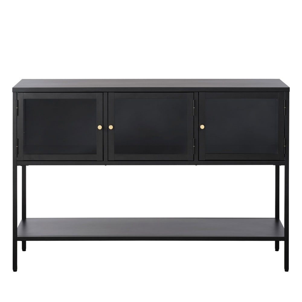 Buffet vitrine ADARE en verre trempé et métal noir 132 cm