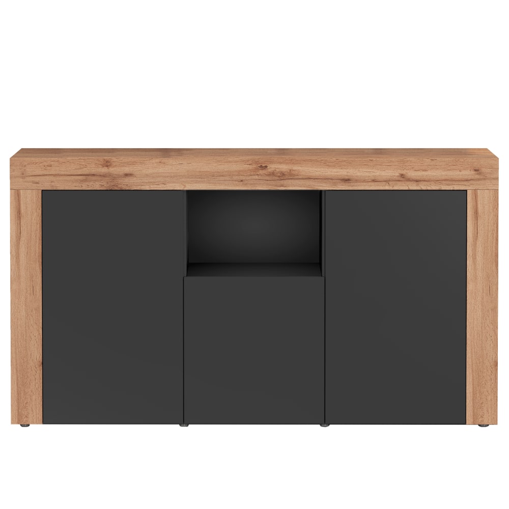 Buffet enfilade 3 portes et niche anthracite et chêne 155 cm - CHRONOS