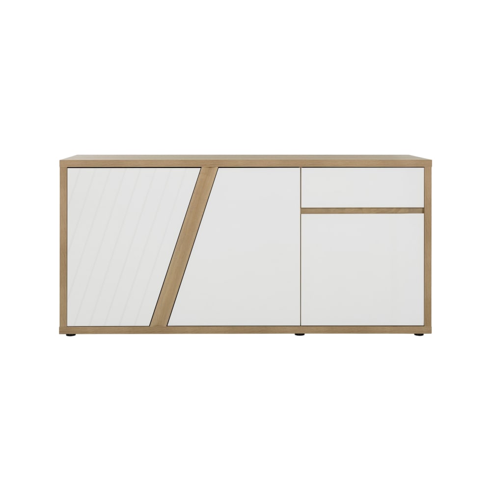 Grand buffet GUSTAVE bois et blanc 185 cm à portes asymétriques